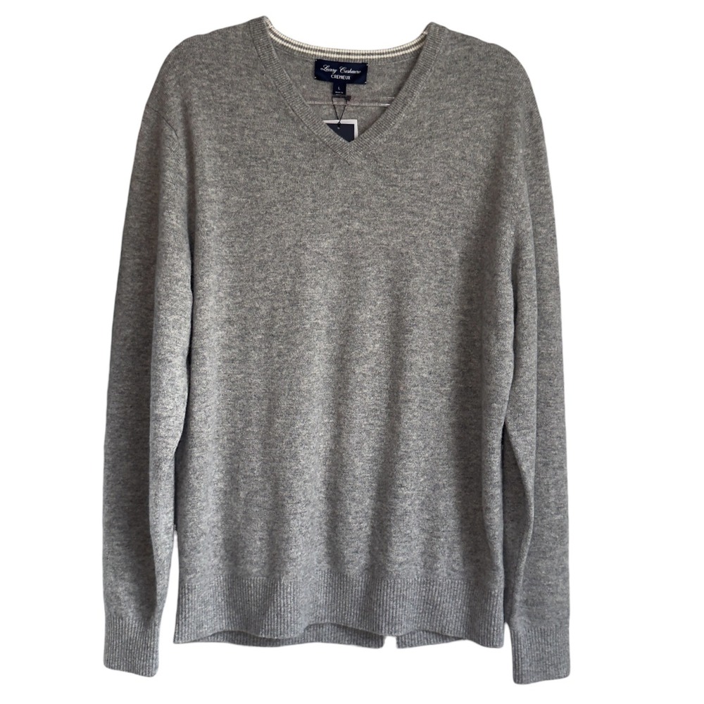 Daniel Cremieux Mens Large Gray V-Neck Cashmere‎ Pullover NWT